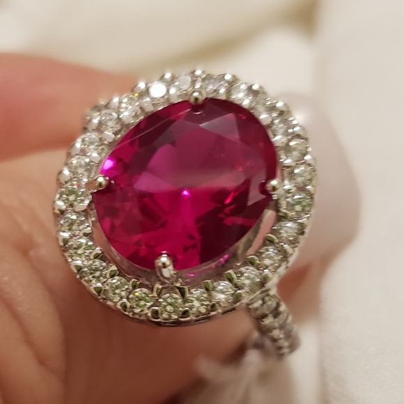 Szs 5 & 8; Simulated Red & Simulated White Diamond, 925 Silver, 5.62 CTS - Picture 1 of 8